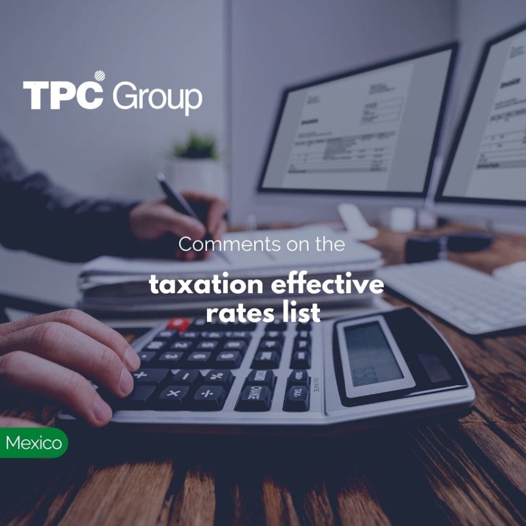 Comments on the taxation effective rates list